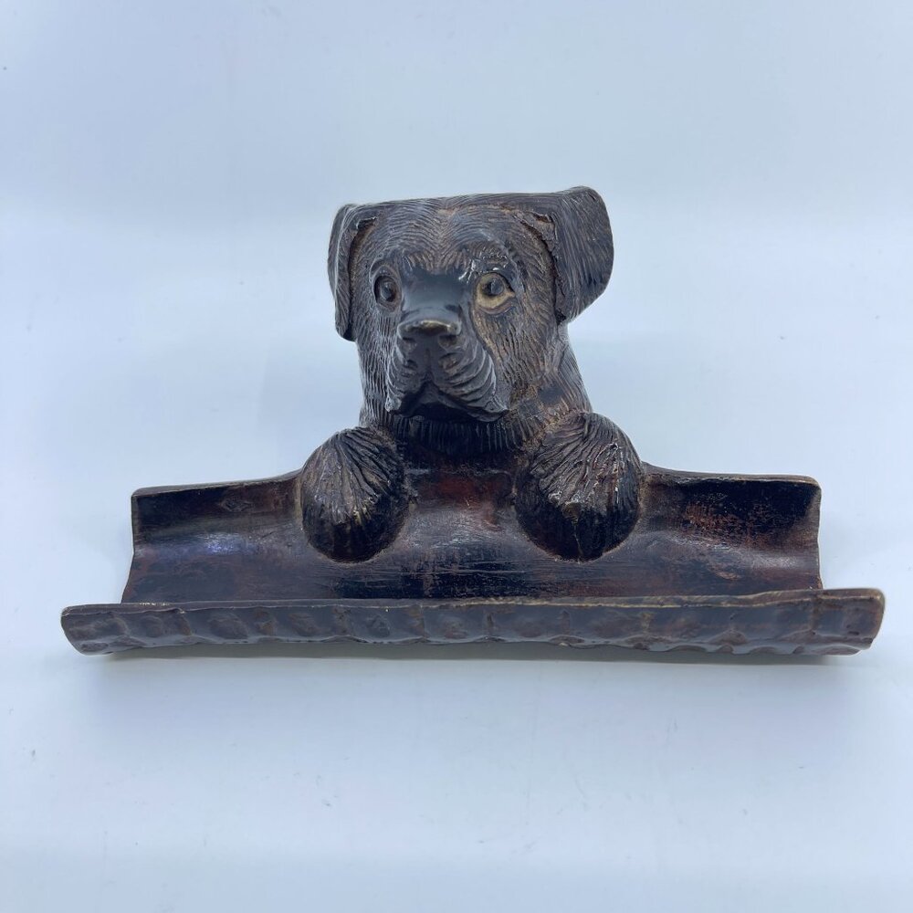vintage bronze desk accessory featuring dogs head pen pencil holder tray